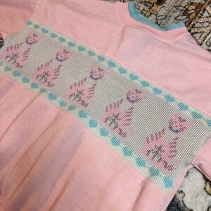 Vintage 80s Sporting Club Pink Cat Sweatshirt Medium Pastel Kawaii